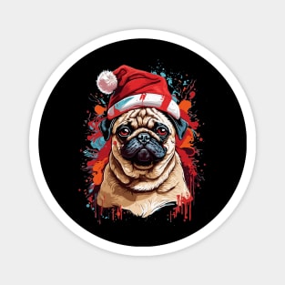 Pug Dog Christmas with Santa Hat Magnet